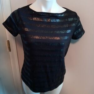 Talbots black shiny striped t-shirt